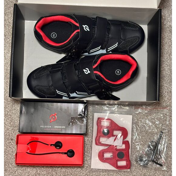 Peloton Ear Buds & Unisex Bike Shoes with Cleats in Box Size 38EU/7.5 US Women's - Picture 1 of 8